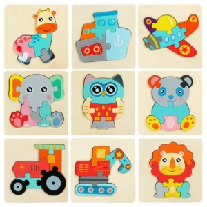 Kids Wooden Toys 3D Wood Puzzle Cartoon Animals Cognitive Jigsaw Puzzle Early Learning Educational Toys For Children Gift