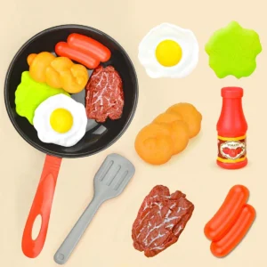 8PCS Kitchen Food Toys for Kids Simulation Kitchenware Pretend Play Steak Vegetable Pot Bread Hot Dog Food Children Girl Toy