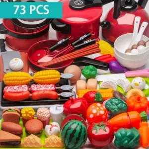 Kids Simulation Kitchen Toy Accessories Toddler Pretend Play Kitchen Toy with Cookware Steam Pot, Toy Cutlery, Cut Play Food